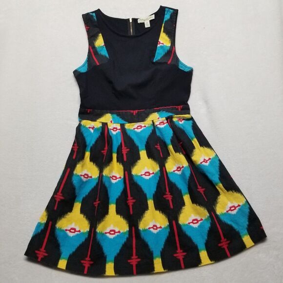 Staring at Stars 6 Dress Linen Blend Aztec Ikat Black Artsy Boho Western Beach - Picture 1 of 7